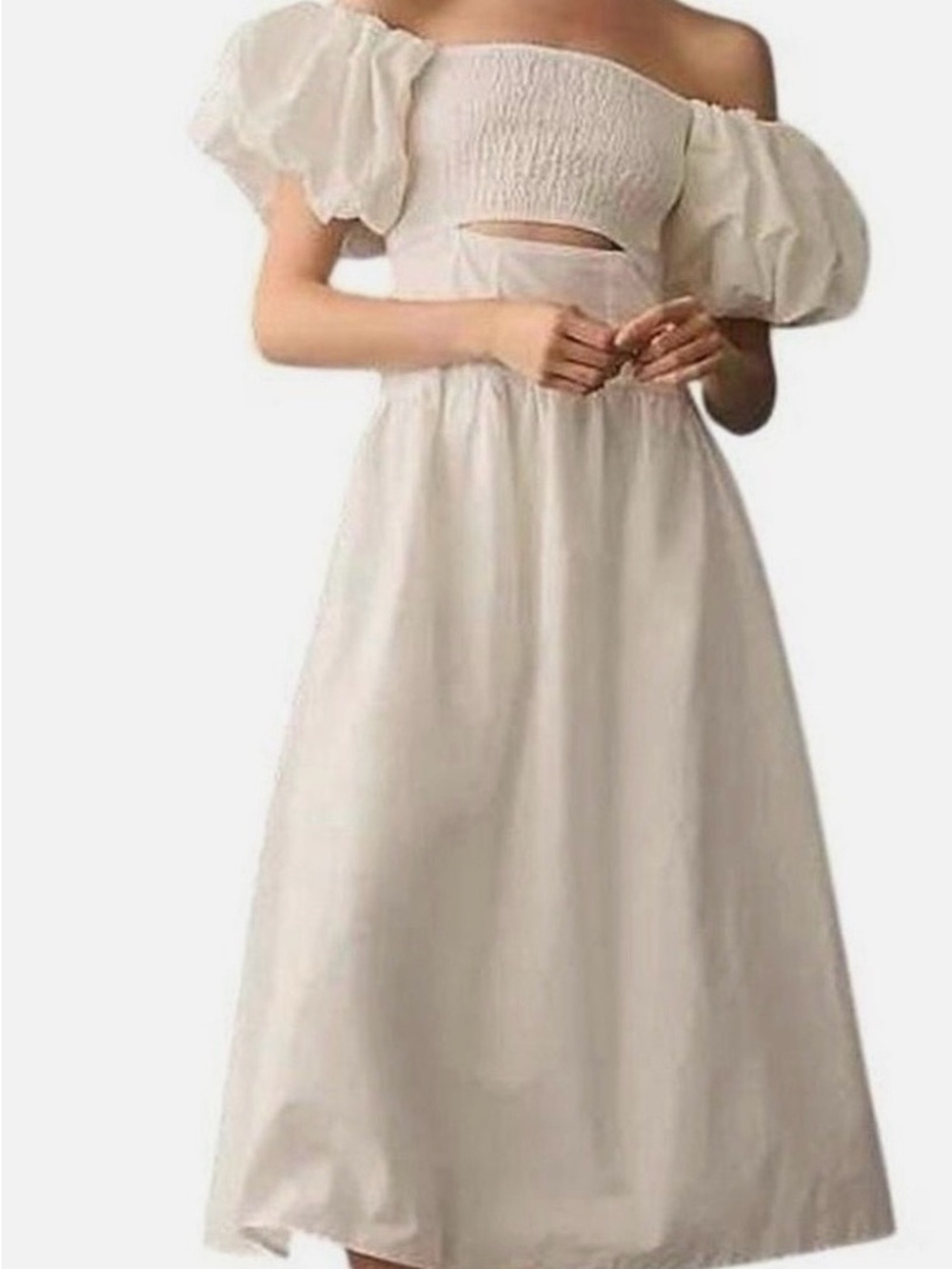 Moon River Anthropologie Puff Sleeve Smocked Midi Dress in Ivory NWT Sz XL
